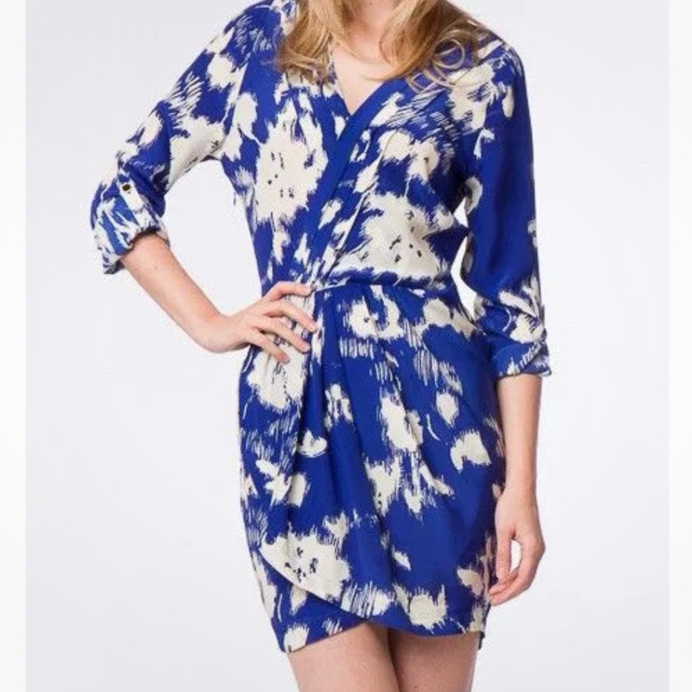 Yumi Kim Alexis Abstract Print Polyester Faux Wrap Dress Blue Size Small